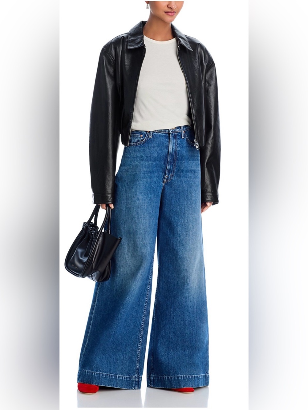 MOTHER The Headiner Sneak High Rise Wide Leg Jeans in Green Thumb - Picture 2 of 8